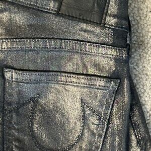 True Religion Metallic Mid Rise Super Skinny Jeans NWOT